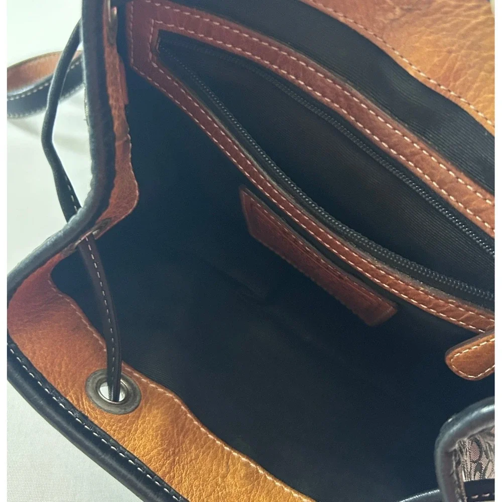 Coach Vintage Signature C Jacquard Backpack Black Leather Y2K Drawstring